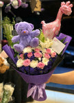 Colored Bouquet with Balloon and Teddy Bear باقة يد ملونة مع بالون ودبدوب